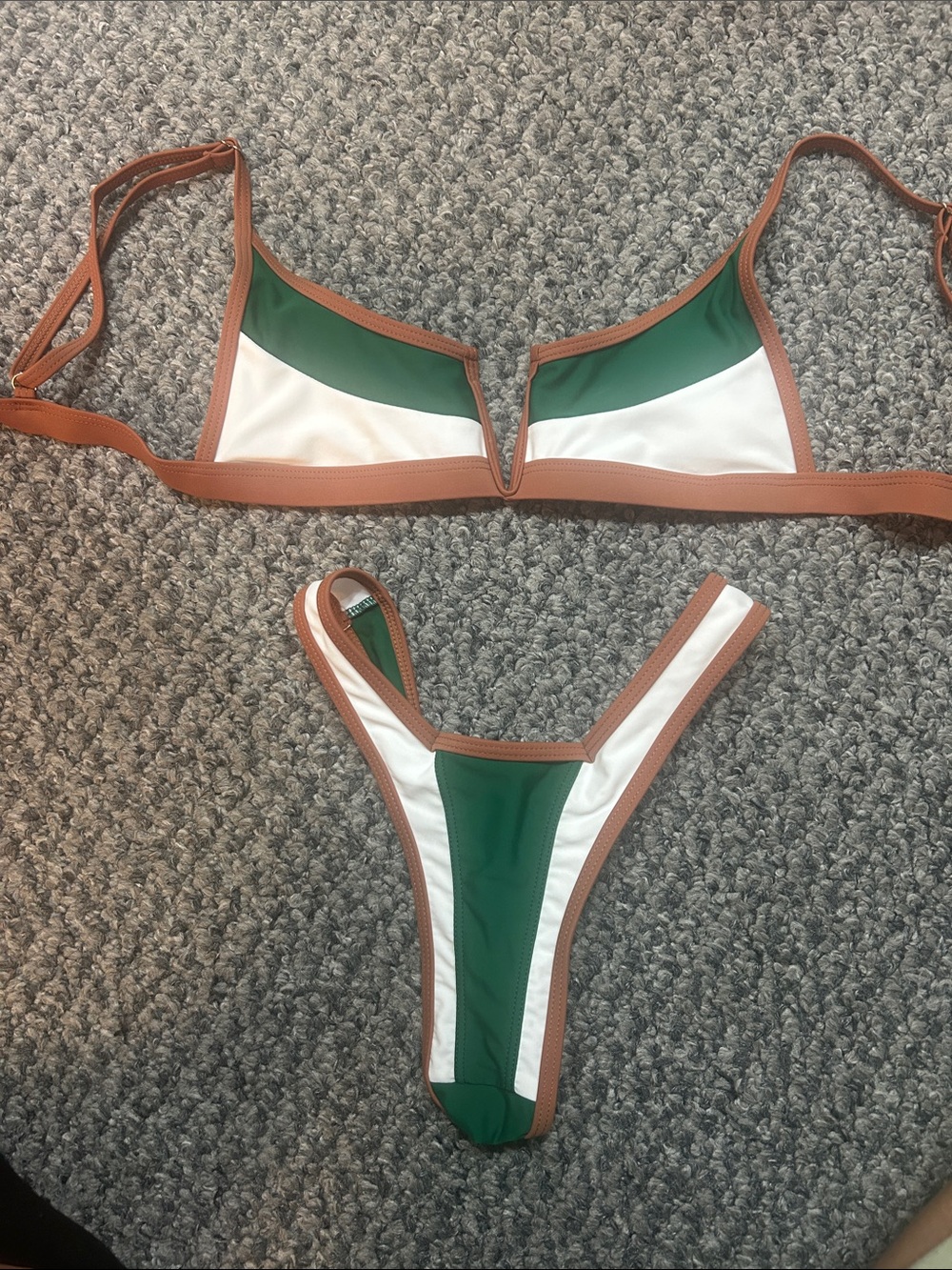Women’s Two-Tone Green & White V-Notch Bikini Set